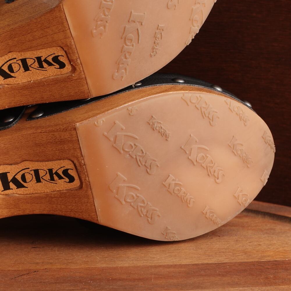 Korks Clogs WMS SZ 7M BLK Abloom Strappy Leather Platform Preppy Academia Shoes - Picture 11 of 13